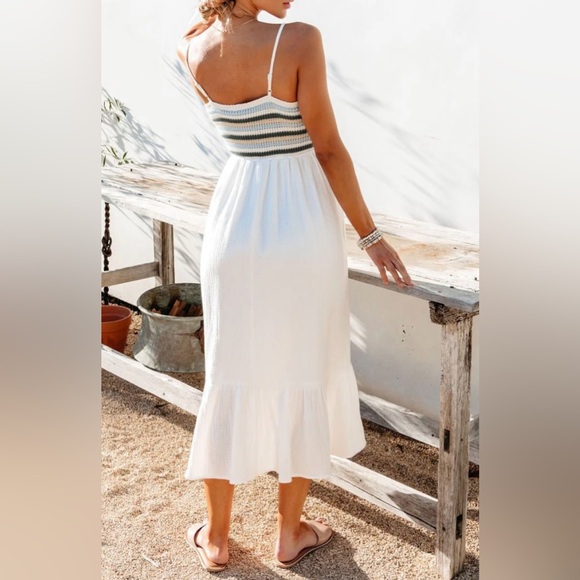 NWOT Seaside Striped Crochet Midi Dress - Picture 2 of 7